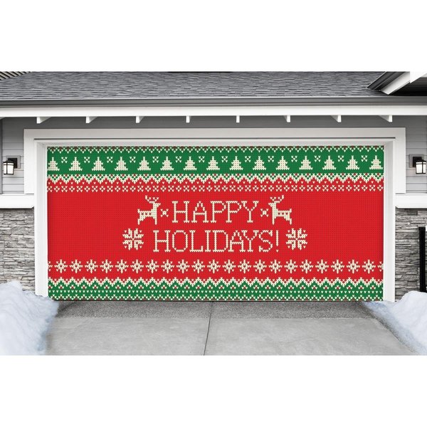 My Door Decor My Door Decor 285905XMAS-018 7 x 16 ft. Ugly Christmas Sweater Happy Holidays Christmas Door Mural Sign Car Garage Banner Decor; Multi Color 285905XMAS-018